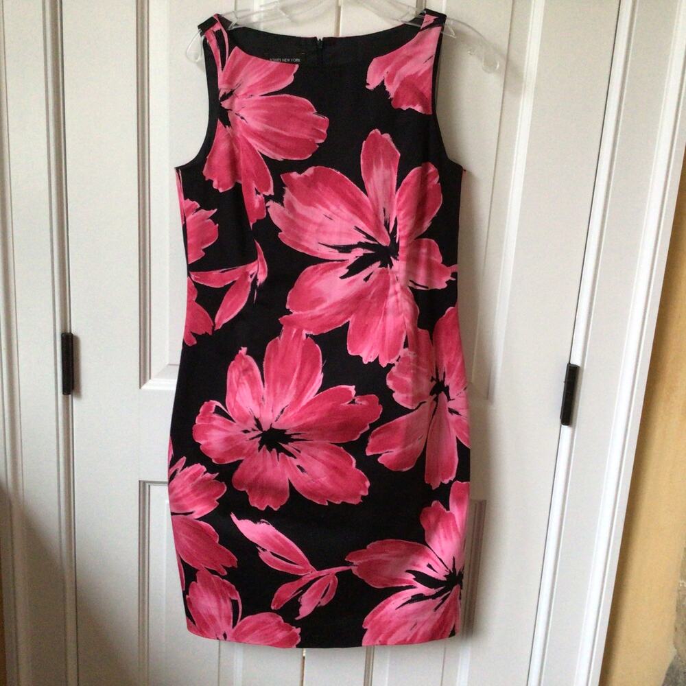 Jones of New York Black & Pink Floral Print Sheath Dress Sz 10